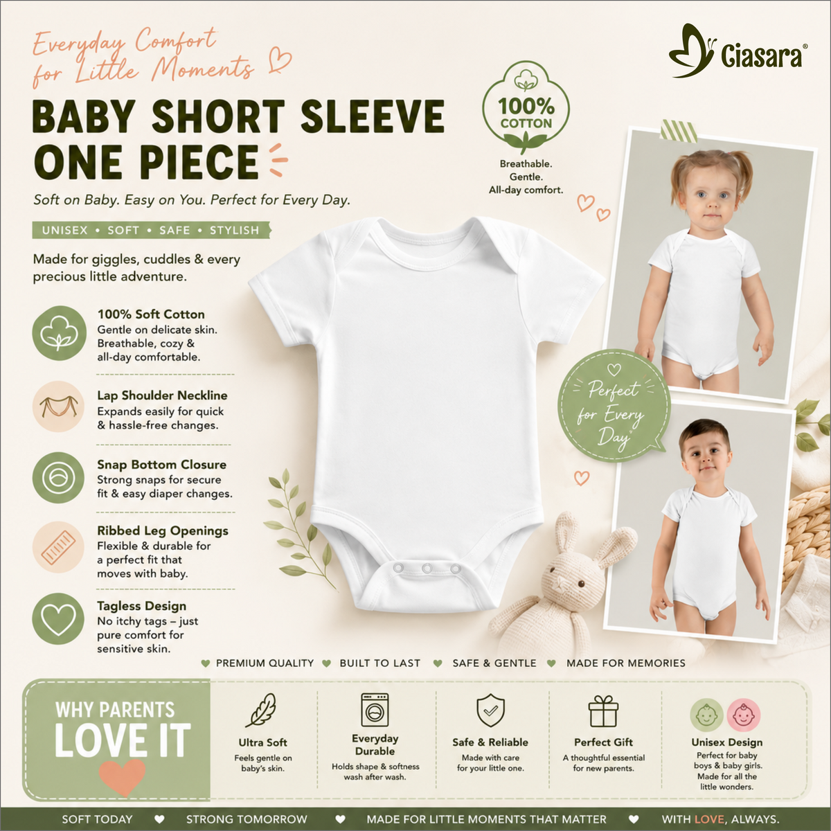 CIASARA Best Friends Baby One-Piece Snap Suit Bear Trio Kids Graphic Tee UK