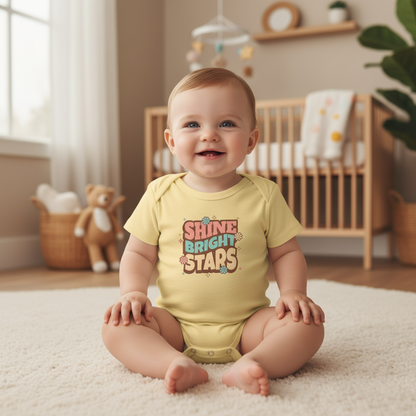 CIASARA Baby Bodysuit Infant Bodysuit Shine Bright Stars Retro Graphic Infant One-Piece Snap Suit Baby Gift UK