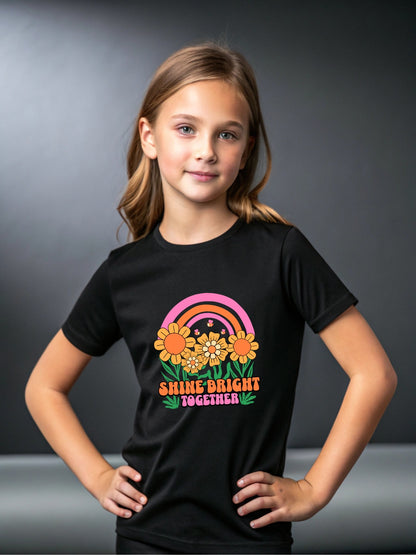 CIASARA Shine Bright Together T girls graphic T-shirt – front view, kids cotton tee ages 2–13