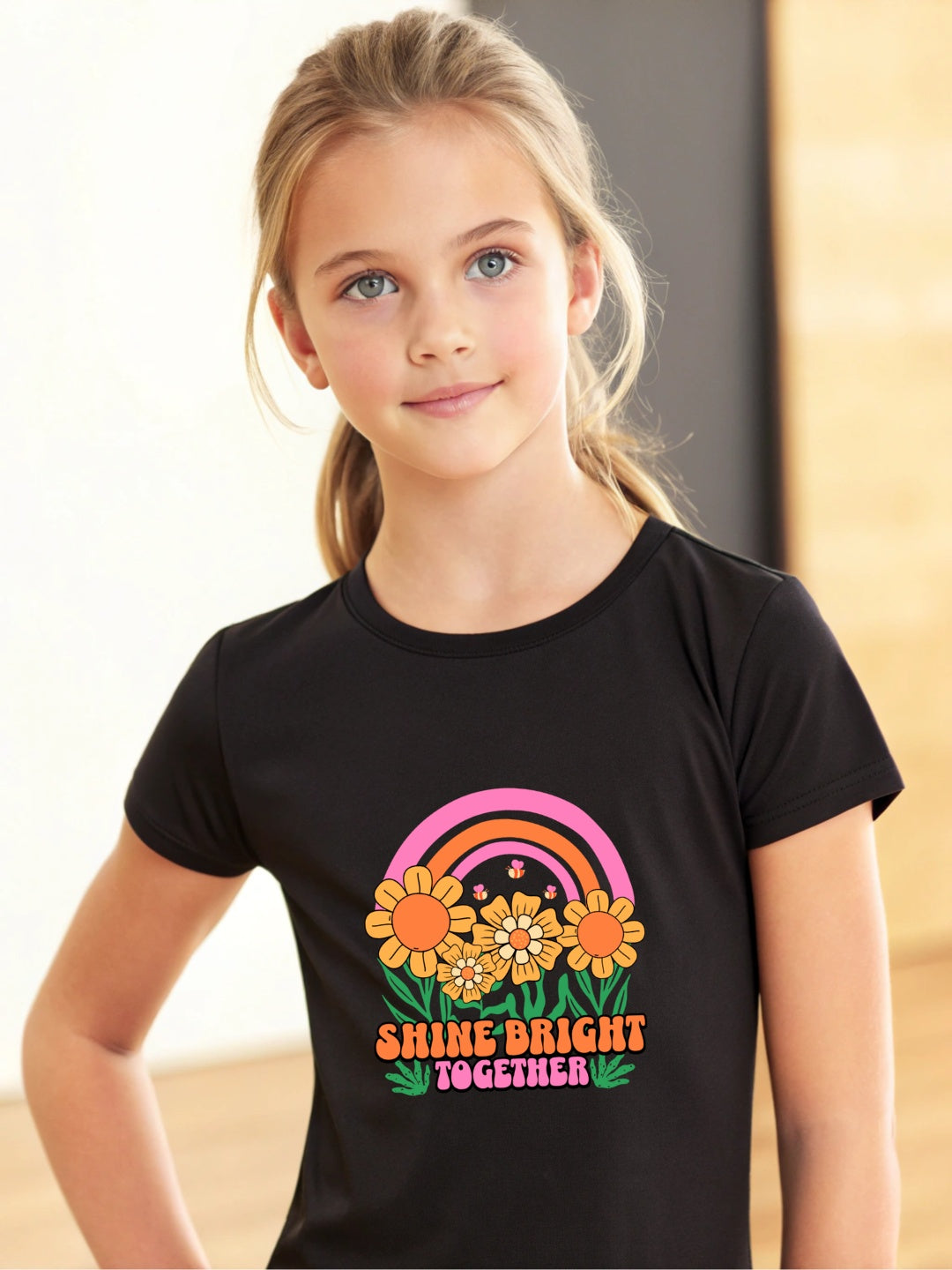CIASARA Shine Bright Together T girls graphic T-shirt – angle view, kids cotton tee ages 2–13