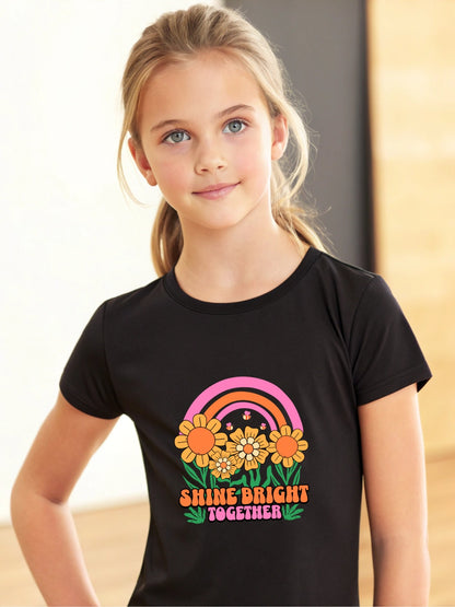 CIASARA Shine Bright Together T girls graphic T-shirt – angle view, kids cotton tee ages 2–13