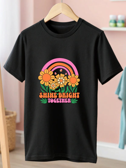 CIASARA Shine Bright Together T girls graphic T-shirt – detail view, kids cotton tee ages 2–13