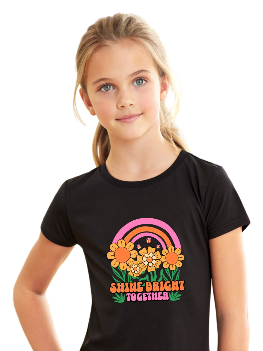 CIASARA Shine Bright Together T girls graphic T-shirt – flat lay, kids cotton tee ages 2–13