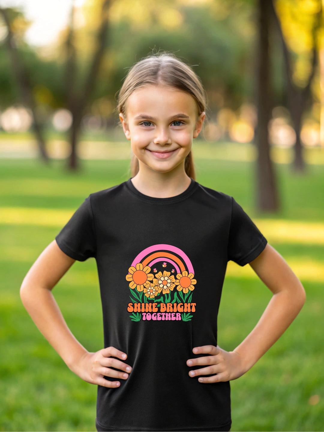 CIASARA Shine Bright Together T girls graphic T-shirt – folded view, kids cotton tee ages 2–13