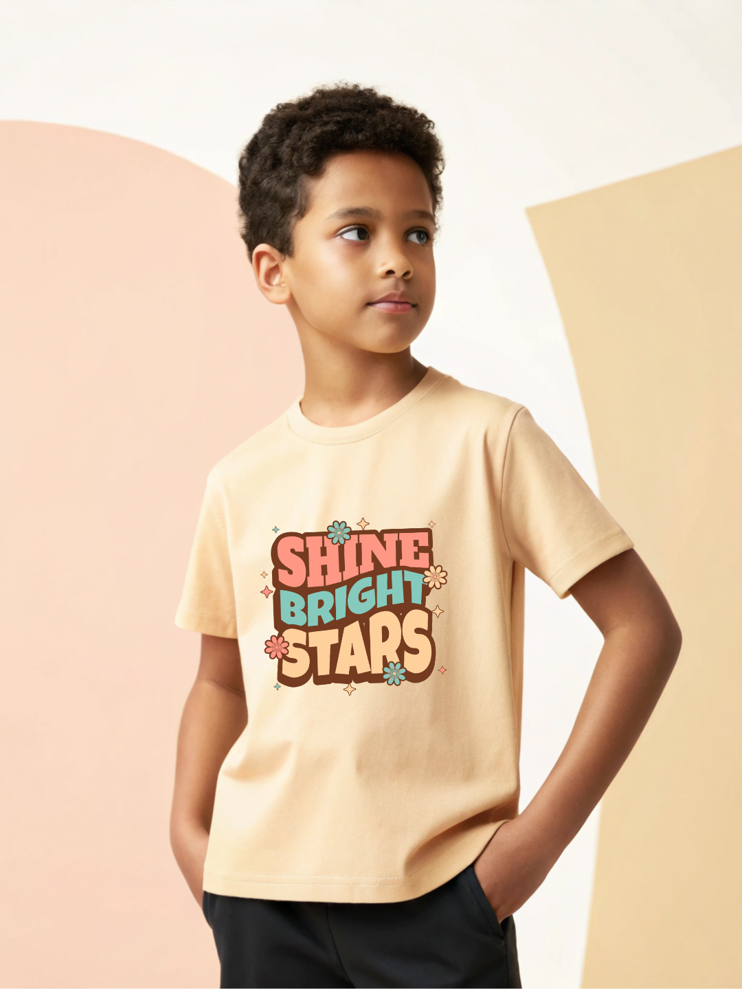 CIASARA Shine Bright Stars T boys graphic T-shirt – front view, kids cotton tee ages 2–13