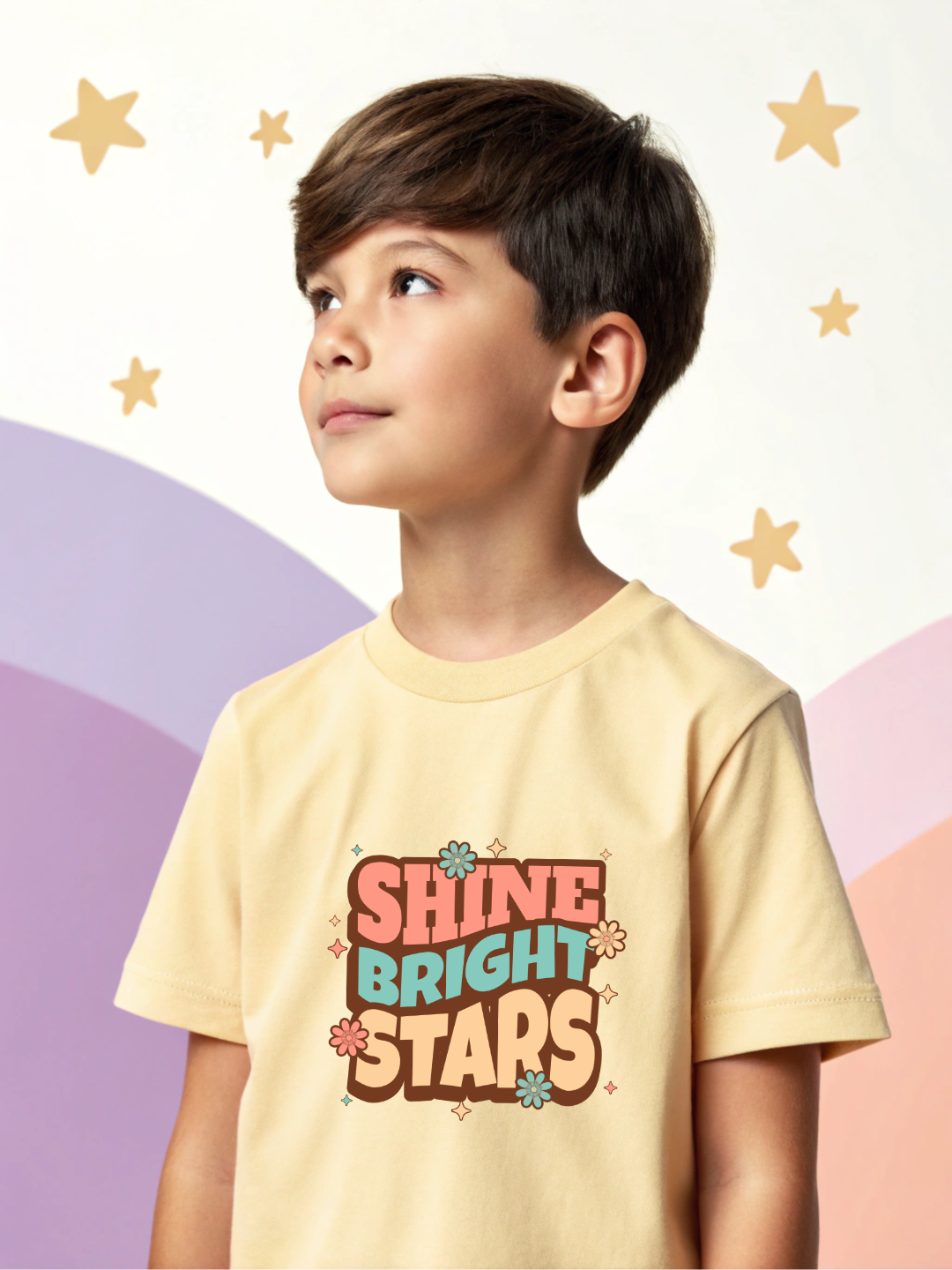 CIASARA Shine Bright Stars T boys graphic T-shirt – detail view, kids cotton tee ages 2–13