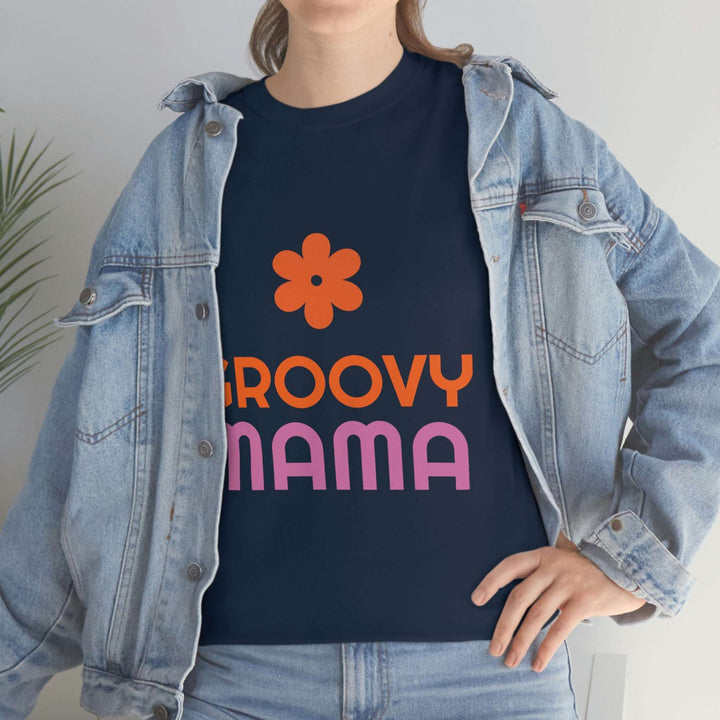 Premium Heavy Cotton Tee for Women with Groovy Mama Design by PopularityPro