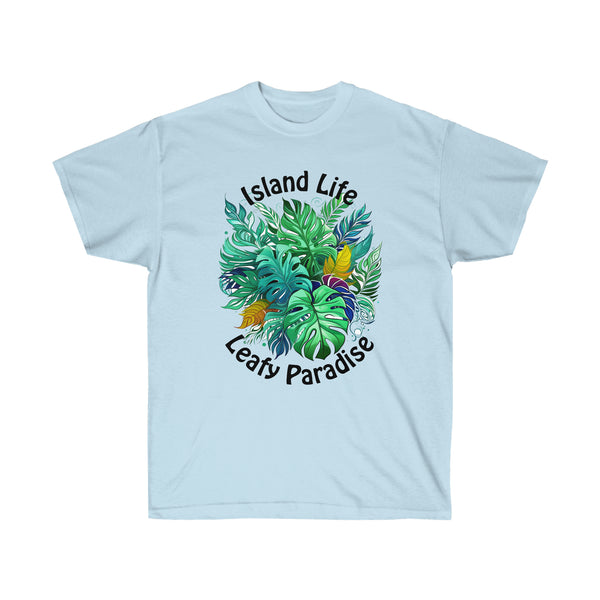 Island Life Leafy Paradise Tropical Leaf T-Shirt in Vibrant Green by CIASARA®, Unisex Ultra Cotton Tee