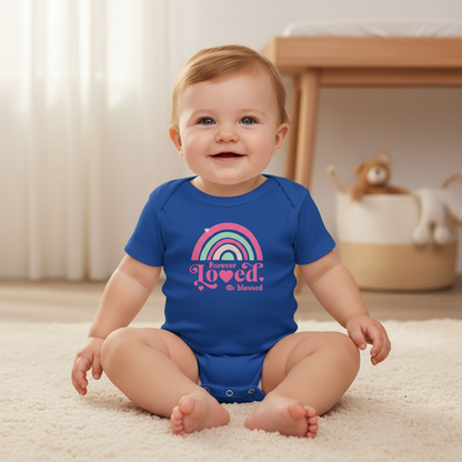 CIASARA Baby Bodysuit Infant Bodysuit Forever Loved & Blessed Pink Rainbow Infant One-Piece Snap Suit Baby Gift UK