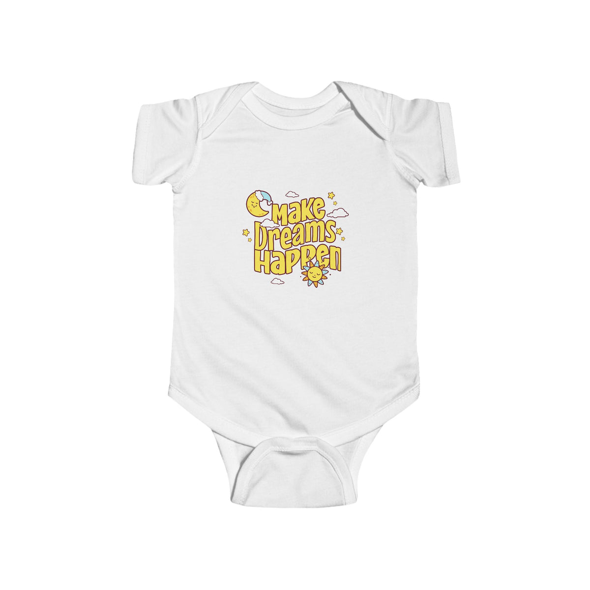 CIASARA Baby Bodysuit Infant Bodysuit Make Dreams Happen Yellow Retro Graphic Infant One-Piece Snap Suit Baby Gift UK