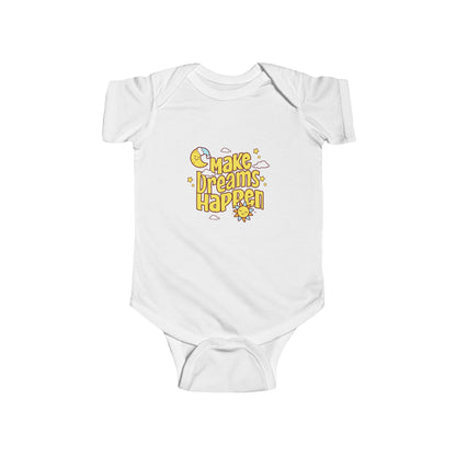 CIASARA Baby Bodysuit Infant Bodysuit Make Dreams Happen Yellow Retro Graphic Infant One-Piece Snap Suit Baby Gift UK
