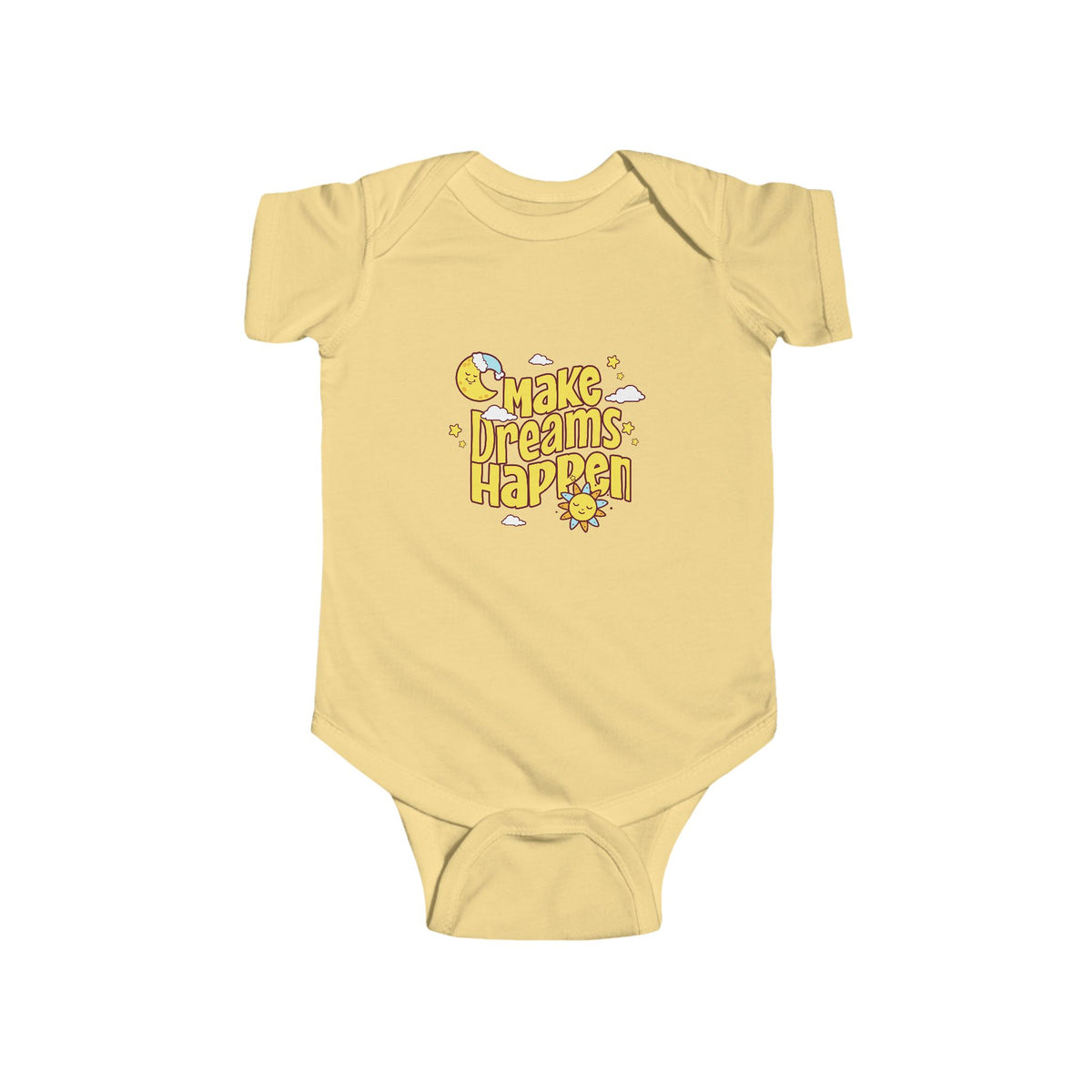 CIASARA Baby Bodysuit Infant Bodysuit Make Dreams Happen Yellow Retro Graphic Infant One-Piece Snap Suit Baby Gift UK