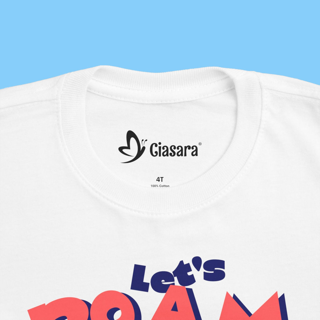 CIASARA kids white cotton let's roam all day shirt with colorful playful text design
