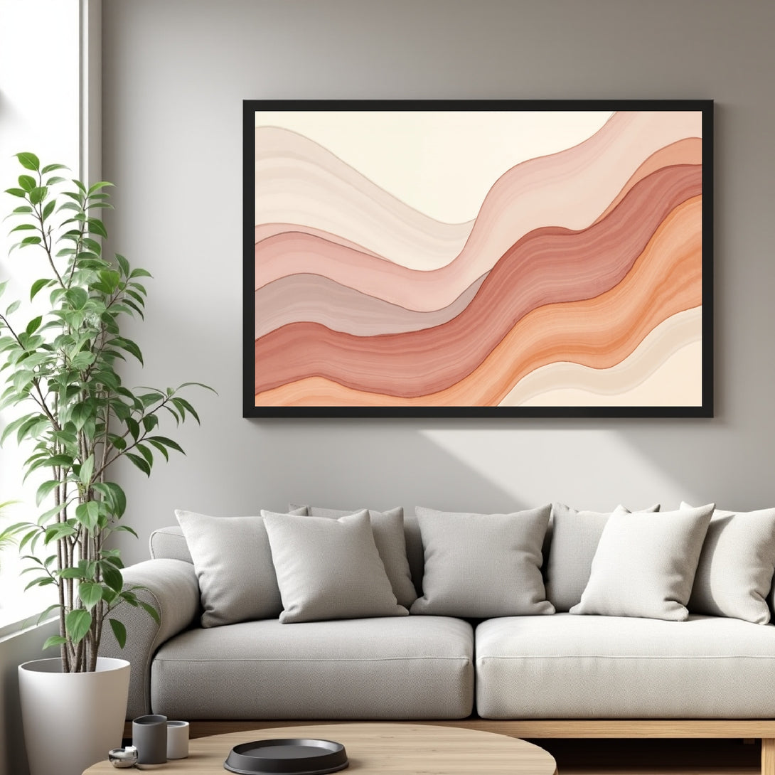 CIASARA modern framed wall art canvas with abstract warm waves above gray sofa in living room