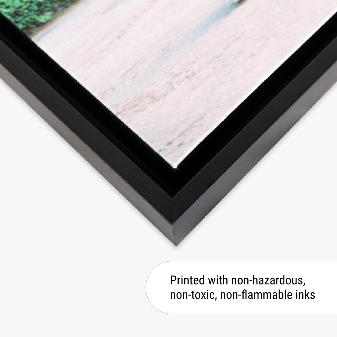 Close-up of CIASARA canvas corner showing black frame as modern framed wall art detail