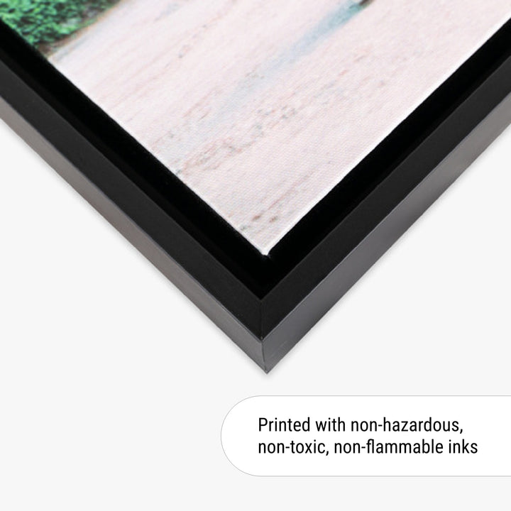Close-up of CIASARA canvas corner showing black frame as modern framed wall art detail