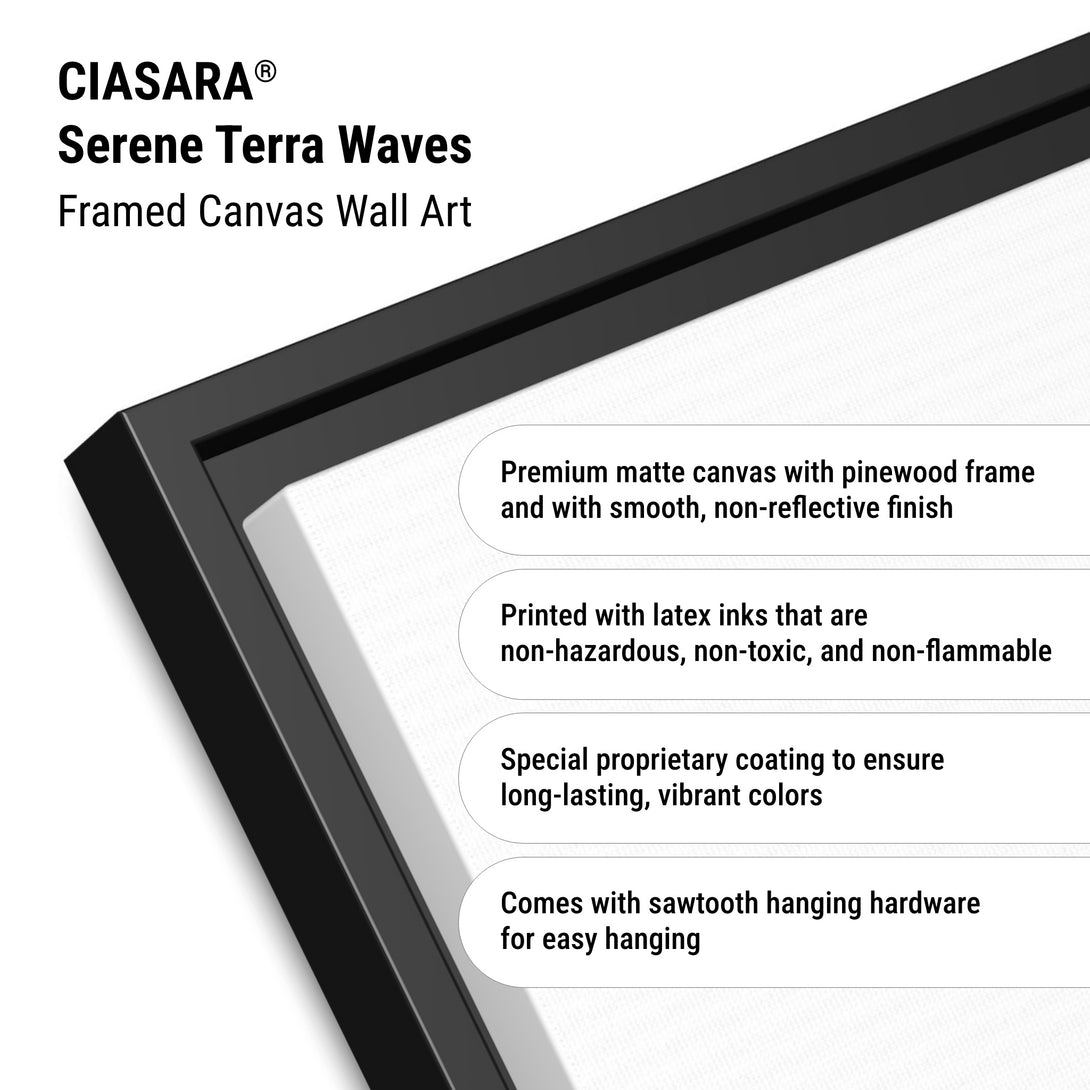 CIASARA Serene Terra Waves modern framed wall art with black pinewood frame and matte canvas