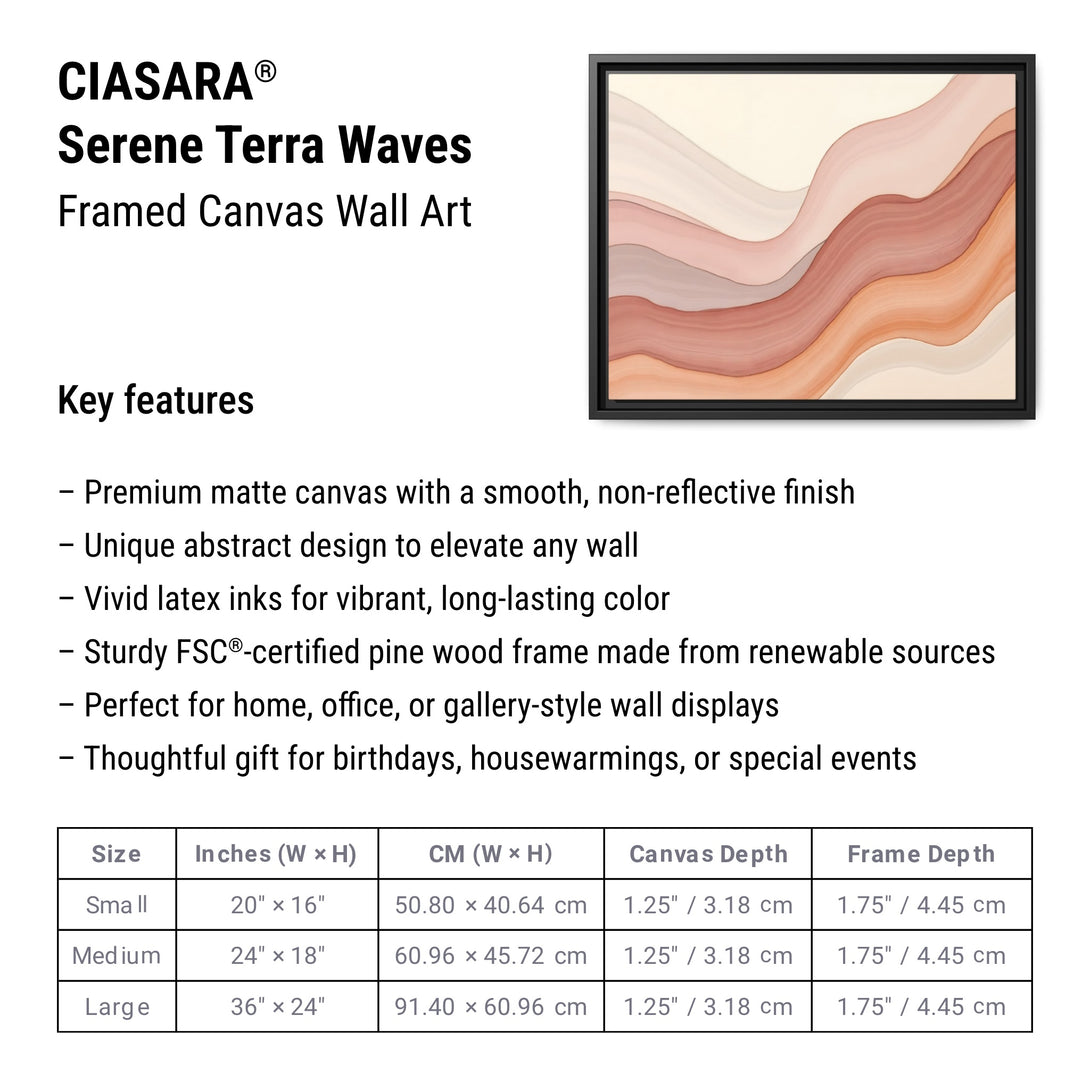 CIASARA serene terra waves modern framed wall art with abstract earth tone design on matte canvas