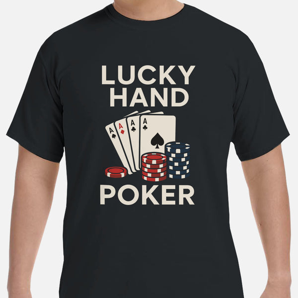 CIASARA mens black poker graphic t-shirt with Lucky Hand print four aces and stacked chips