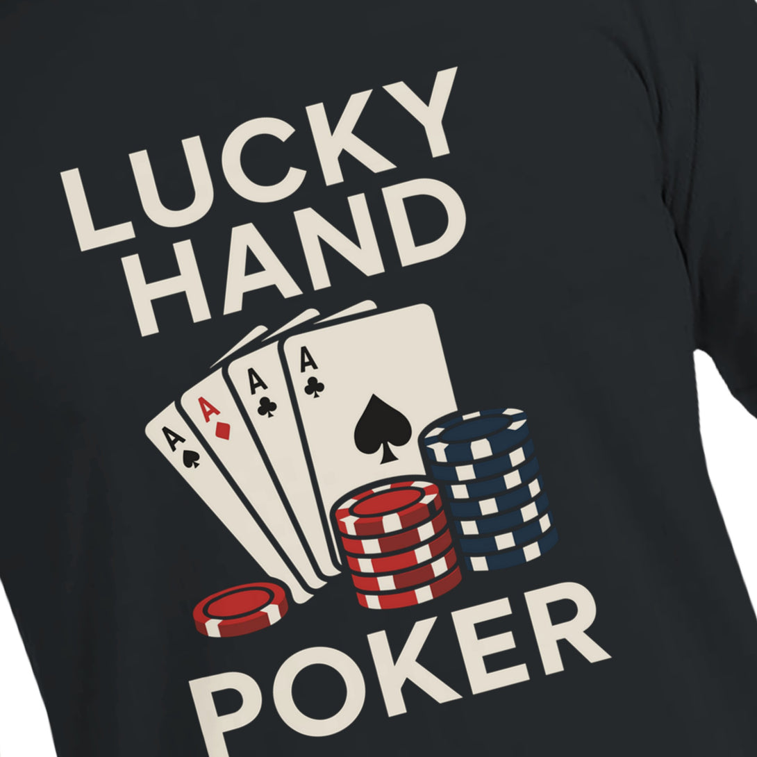 CIASARA mens black poker graphic t-shirt featuring lucky hand four aces and stacked red and blue poker chips