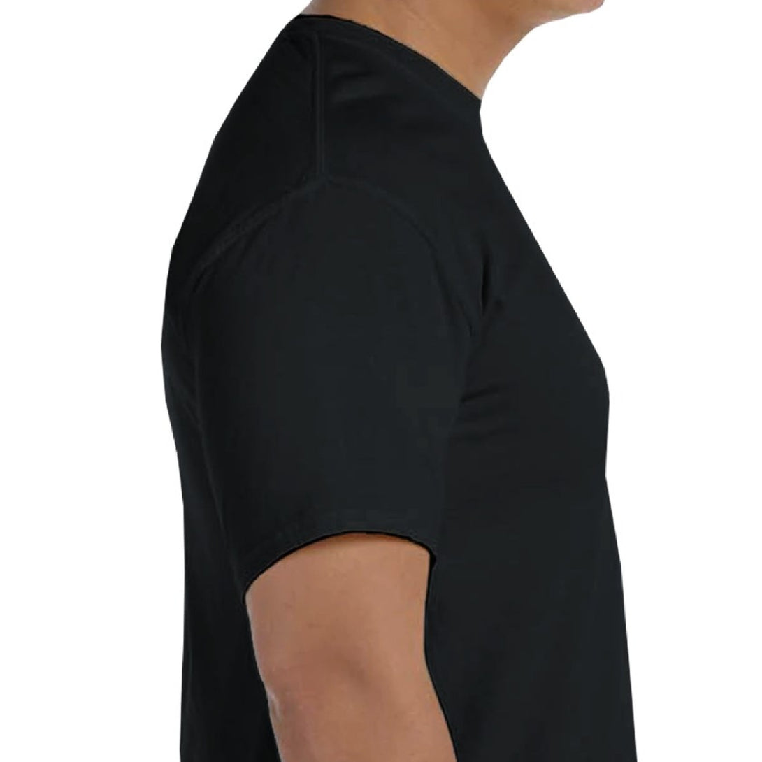 CIASARA mens poker graphic t-shirt side view in black short sleeve fitted cotton tee