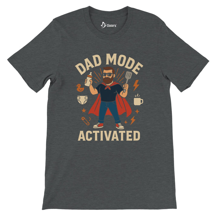 CIASARA men's dad mode activated t-shirt with graphic of dad in cape holding spatula and coffee