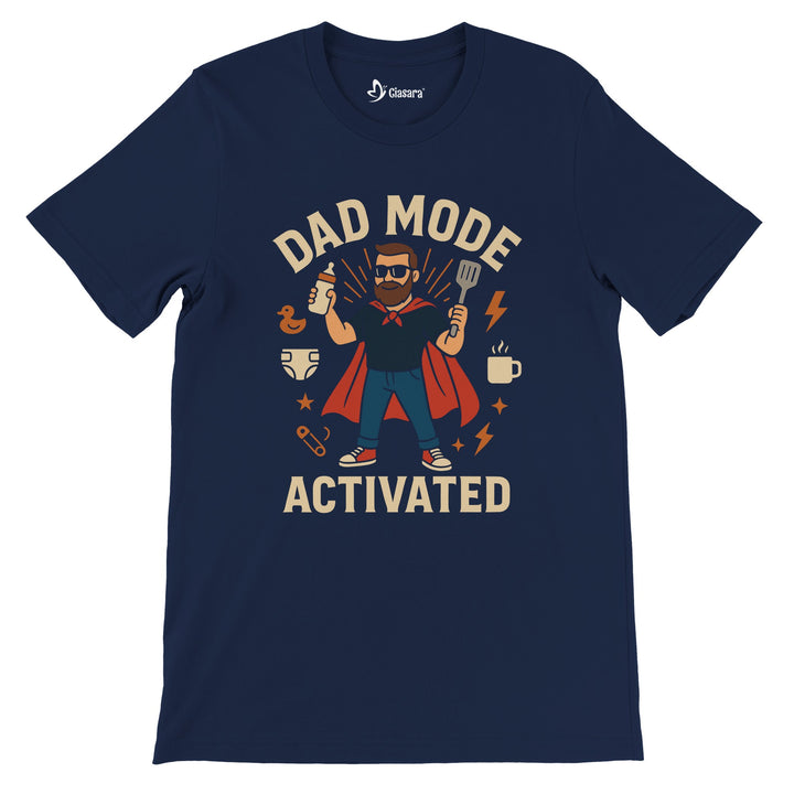 CIASARA men's navy dad mode activated t-shirt with graphic dad holding a spatula and baby bottle