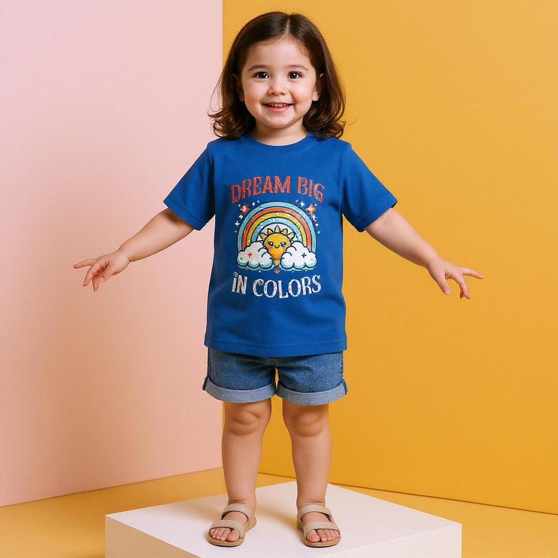 CIASARA colorful toddler t shirt with Dream Big in Colors print worn by smiling toddler boy