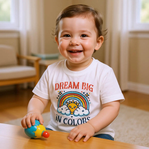 CIASARA boys colorful toddler t shirt with dream big rainbow and sun graphic design