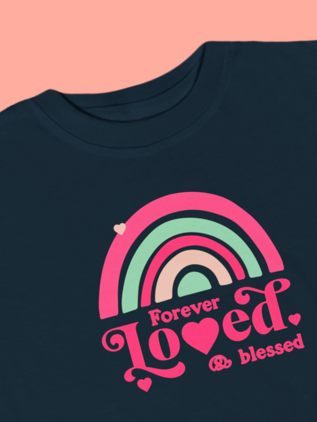 CIASARA cute rainbow toddler t-shirt in navy blue with pink and green rainbow and Forever Loved text
