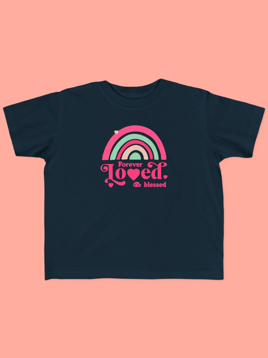 CIASARA cute rainbow toddler t-shirt in navy with pink and green rainbow and Forever Loved text