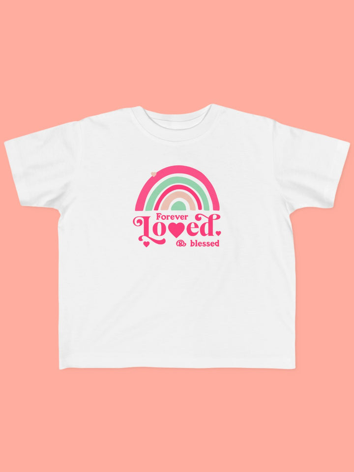 CIASARA cute rainbow toddler t-shirt in white with pink and green rainbow and Forever Loved text