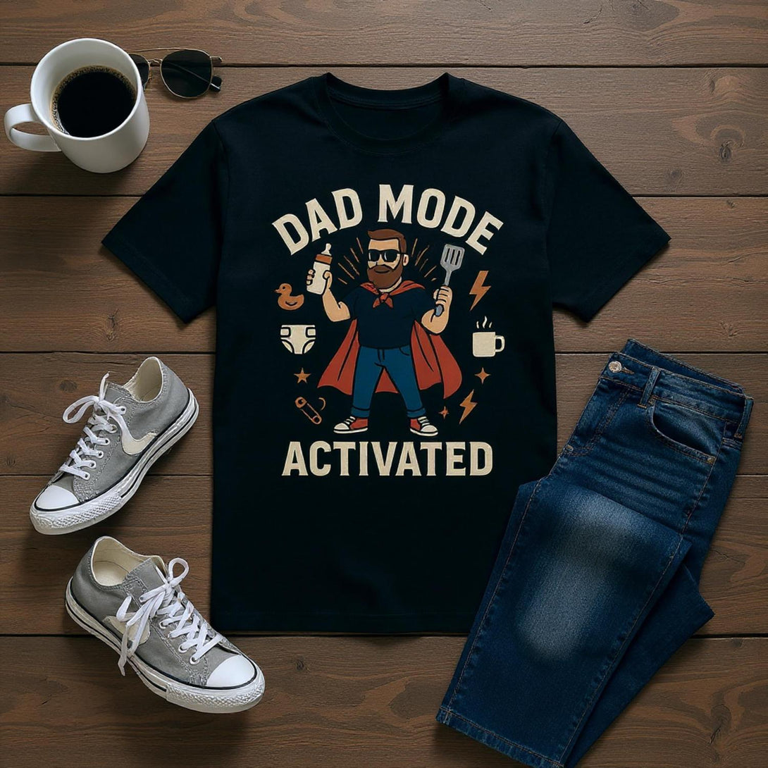CIASARA men's black dad mode activated t-shirt with superhero dad graphic and casual outfit