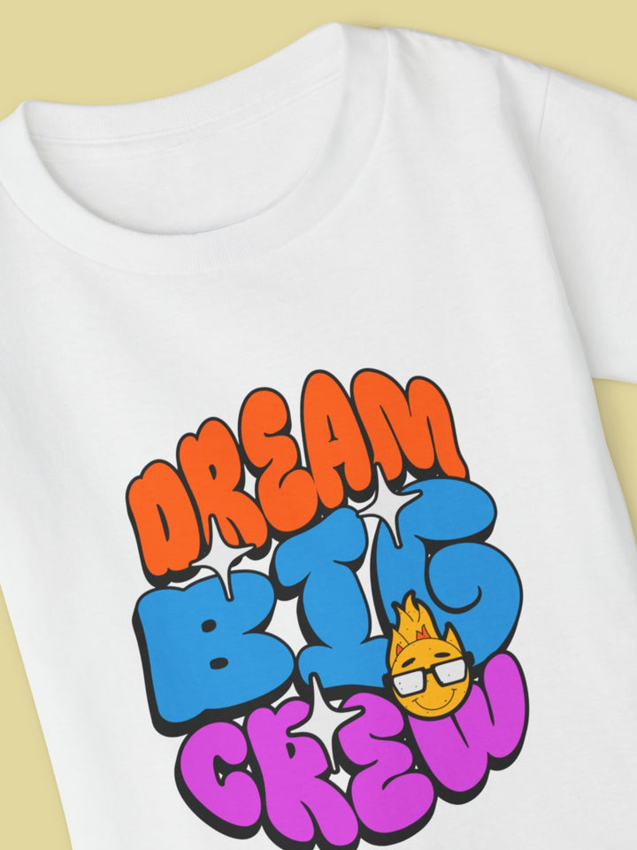 CIASARA motivational toddler t-shirt in white with colorful Dream Big Crew graphic print