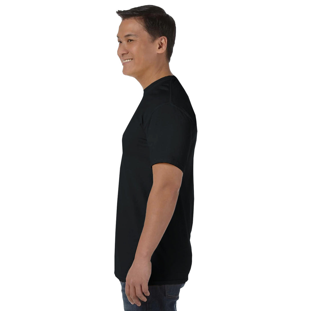 CIASARA men's poker graphic t-shirt in black modeled from side view with short sleeves