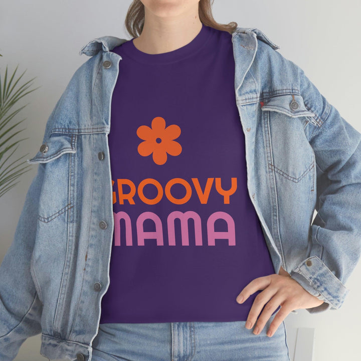 Premium Heavy Cotton Tee for Women with Groovy Mama Design by PopularityPro - CIASARA