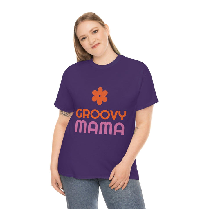 Premium Heavy Cotton Tee for Women with Groovy Mama Design by PopularityPro - CIASARA