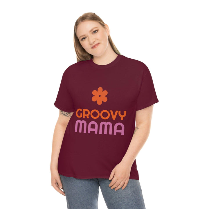 Premium Heavy Cotton Tee for Women with Groovy Mama Design by PopularityPro - CIASARA