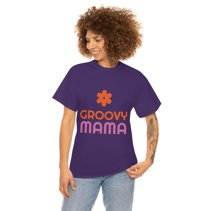 Premium Heavy Cotton Tee for Women with Groovy Mama Design by PopularityPro - CIASARA