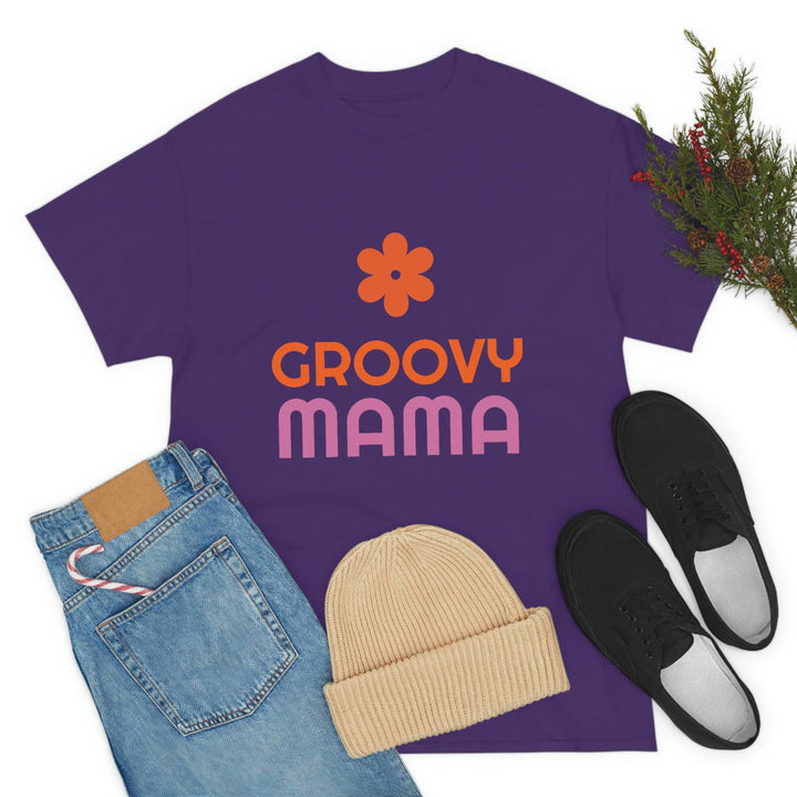 Premium Heavy Cotton Tee for Women with Groovy Mama Design by PopularityPro - CIASARA