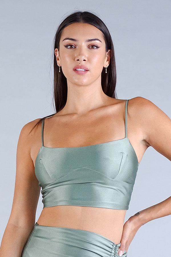 Women's Spaghetti Strap Darted Under Bust Crop Top