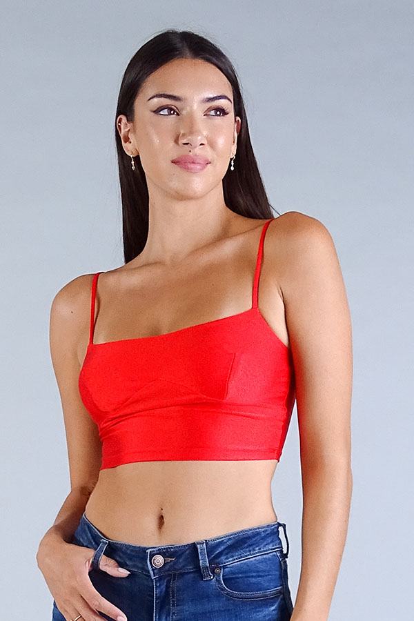 Women's Spaghetti Strap Darted Under Bust Crop Top