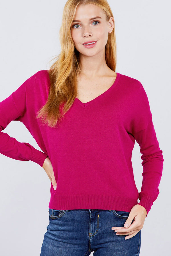 Ciasara V-Neck Magenta Cross-Strap Sweater