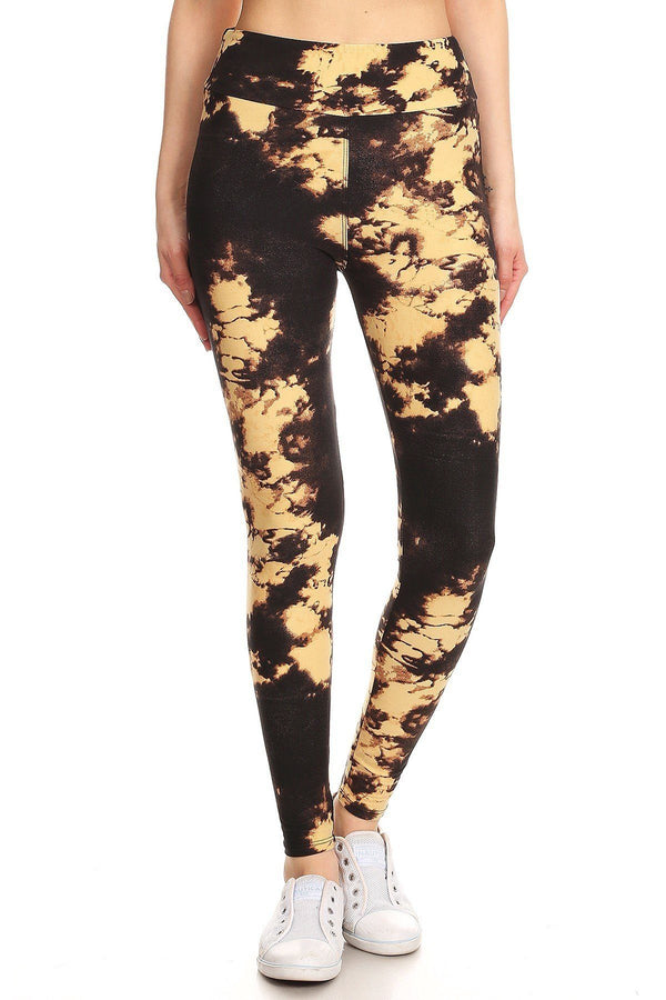 Yoga Style Banded Lined Tie Dye Print, Full Length Leggings In A Slim Fitting Style With A Banded High Waist