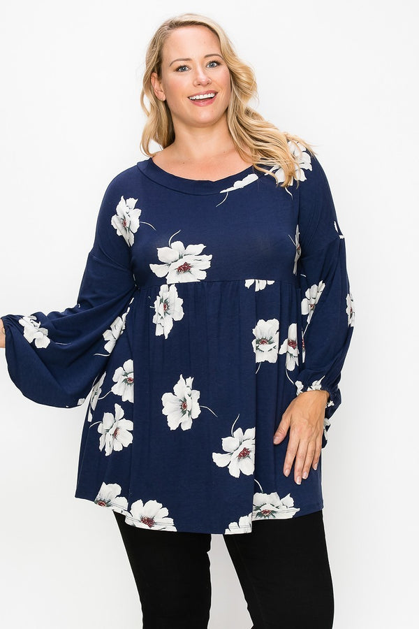 Floral, Bubble Sleeve Tunic Top