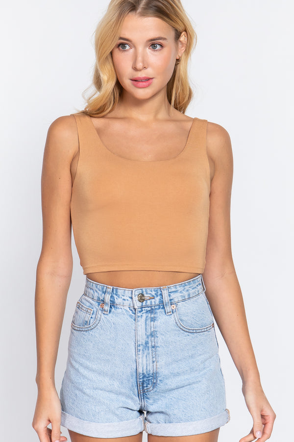 Scoop Neck 2 Ply Crop Tank Top