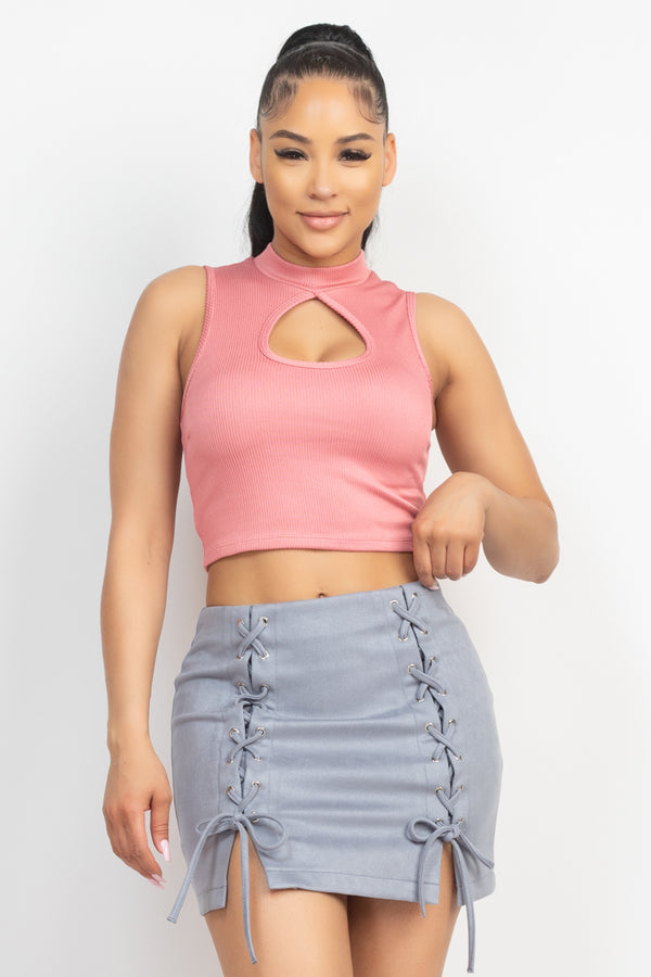 Mock Keyhole-front Crop Top