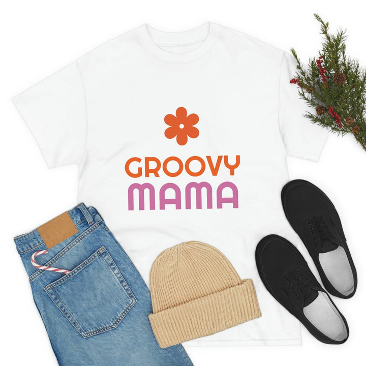 Premium Heavy Cotton Tee for Women with Groovy Mama Design by PopularityPro - CIASARA