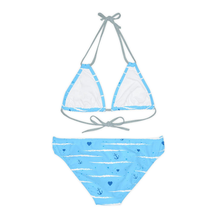 Strappy Blue Color Pattern Bikini Set with adjustable elastic straps for a perfect fit - CIASARA