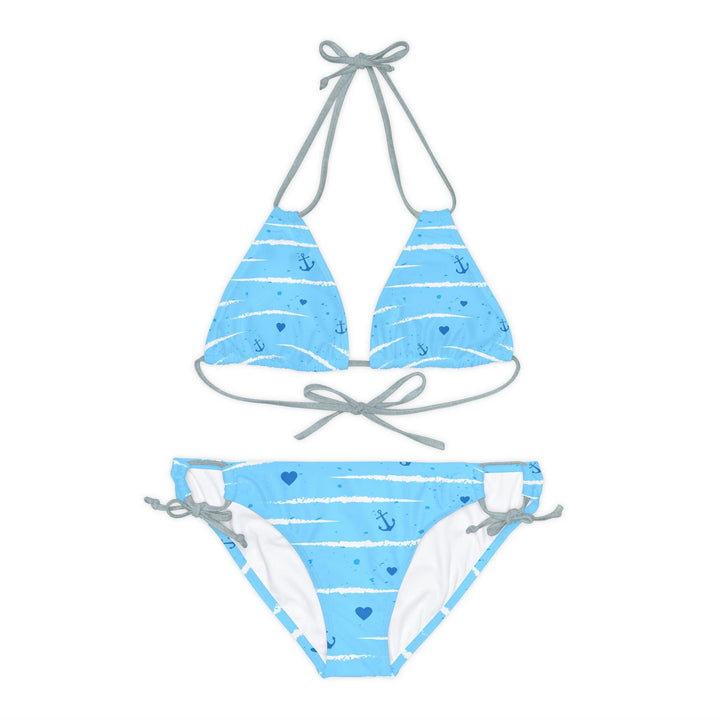 Strappy Blue Color Pattern Bikini Set with adjustable elastic straps for a perfect fit - CIASARA